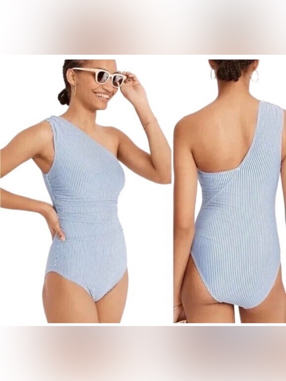 J. Crew Striped One Shoulder Bathing Suit Size 14 Blue & White Striped NWT Swim